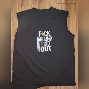 "F*CK AROUND FIND OUT" Black Graphic Sleeveless Muscle Top